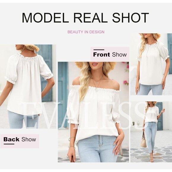 Women's Off Shoulder Blouse Polyester Size Large Casual Dressy Top - Picture 5 of 6